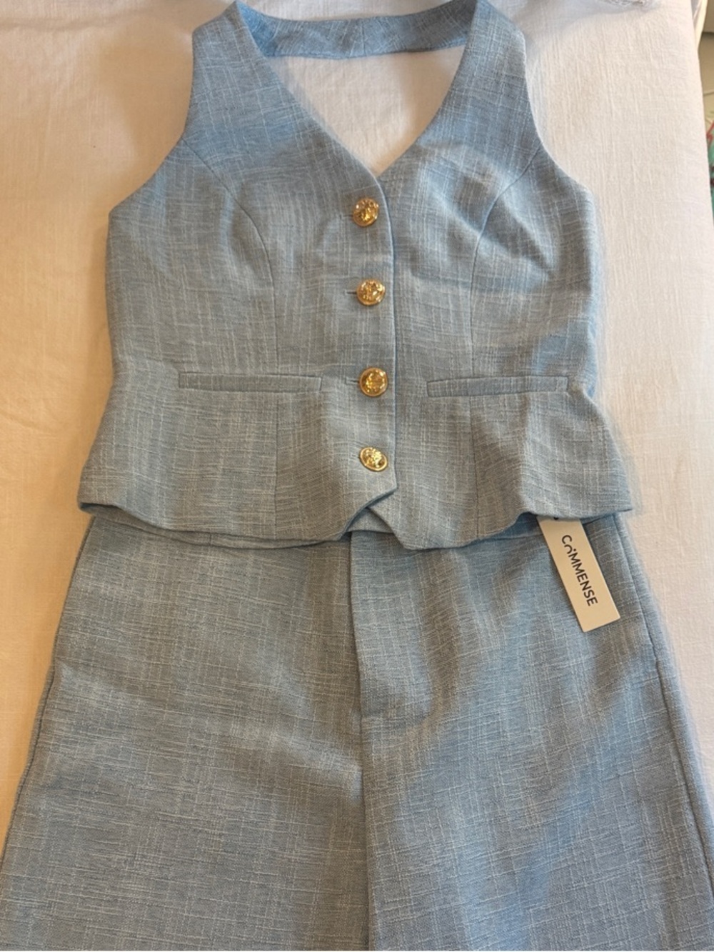 Catherines Light Blue Sleeveless Vest and Wide-Leg Pants Set